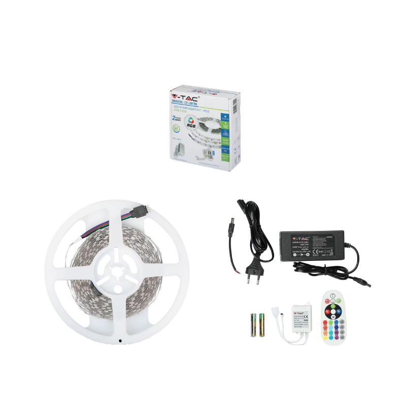 KIT BANDA LED V-TAC RGB CU TELECOMANDA IP65 5M KIT BANDA LED V-TAC RGB CU TELECOMANDA IP65 5M